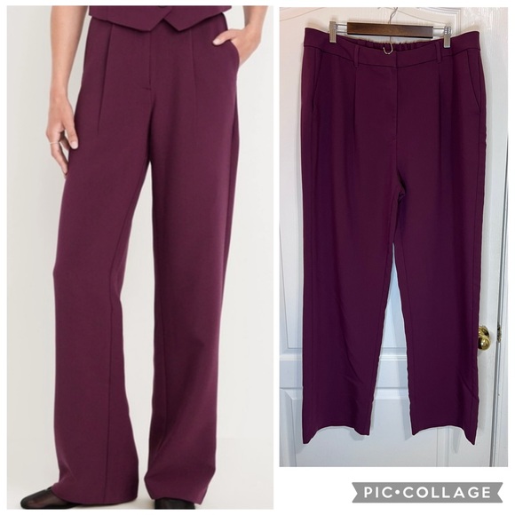 Old Navy Pants - Old navy burgundy Extra High-Rise Taylor Wide Leg Trouser size XL tall